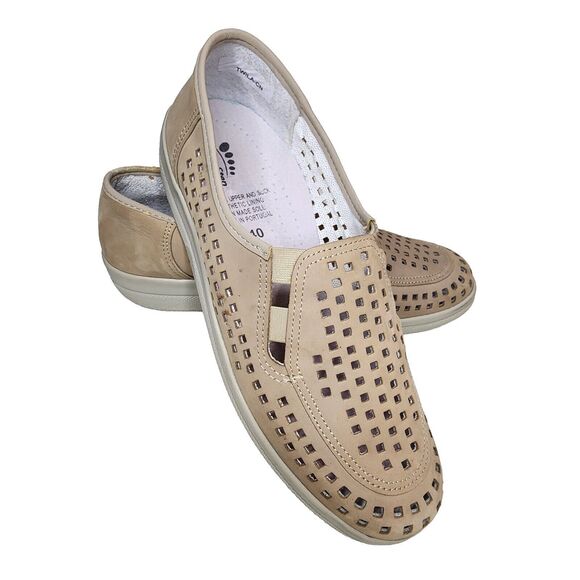 Spring Step Leather Upper Slip On Shoes Cut Out Flats Beige Size 9US 40 Portugal - Picture 3 of 16